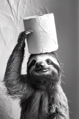 Stoere Luiaard met Toiletpapier