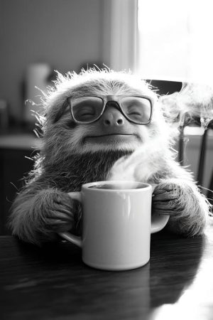Chillende Luiaard met Koffie