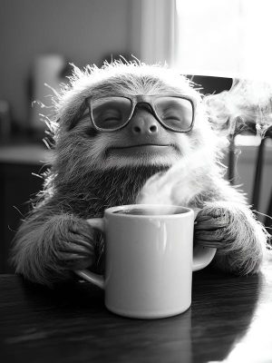 Chillende Luiaard met Koffie
