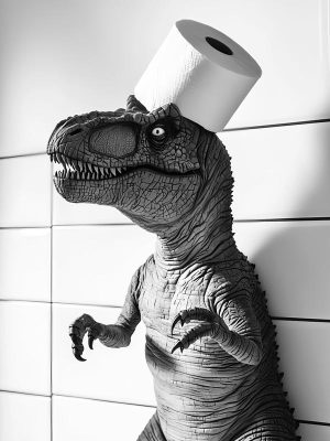 Grappige Dinosaurus met Toiletpapier