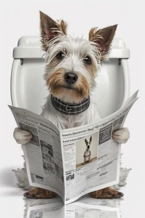 Hond met Krant op de WC