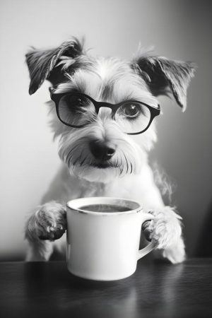 Stijlvolle hond met koffie