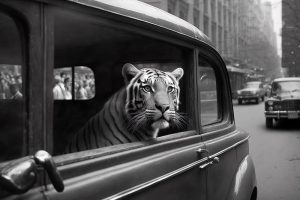 Stoere Tijger in de Auto