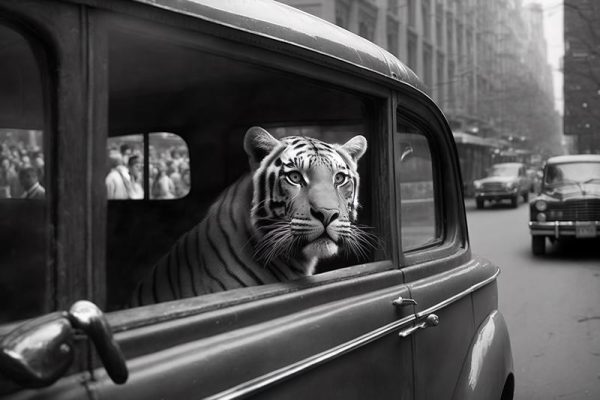 Stoere Tijger in de Auto