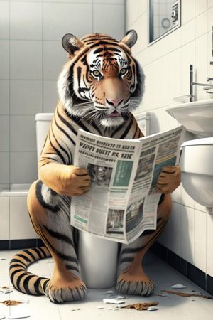 Tijger met een krant: zomaar een momentje!