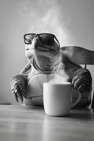 Chillende Schildpad met Koffie