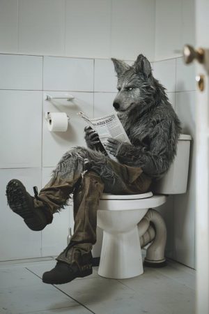 Grappige Wolf op het Toilet