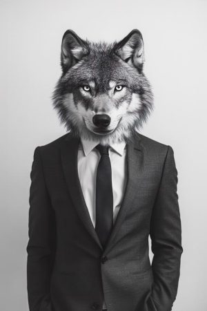 Stijlvolle Wolf in Pak