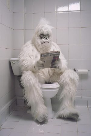 Ontspannen Yeti op het toilet