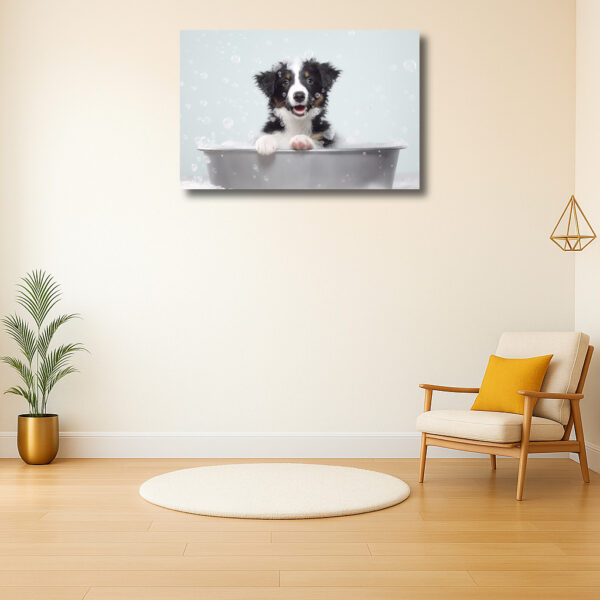 Schattige puppy in een bad vol bubbels