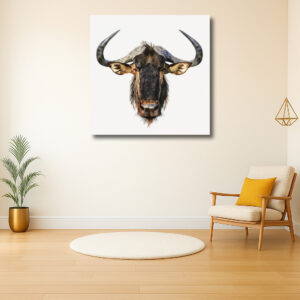 Frontaal portret van een wildebeest