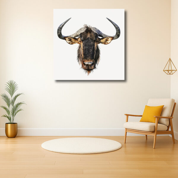 Frontaal portret van een wildebeest