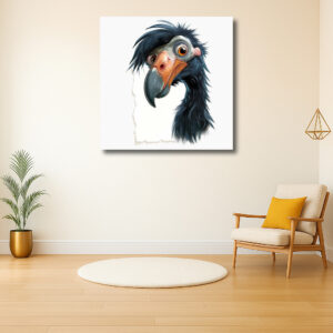 Vrolijke vogel met expressieve blik