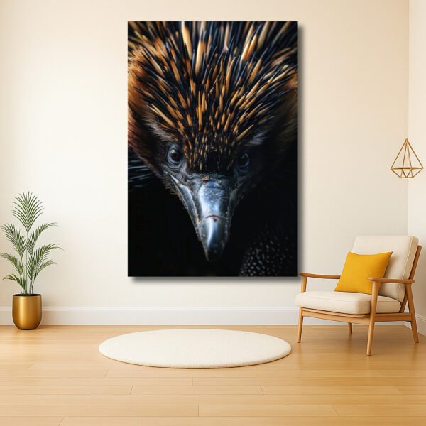 Intrigerend portret van een vogel met stekelachtige veren