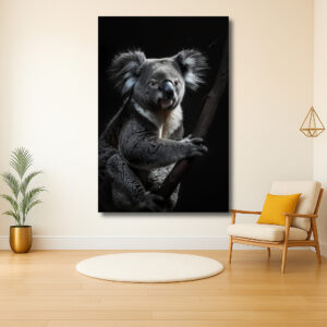 Koala op een tak in gedetailleerde close-up