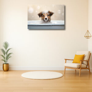 Schattige puppy in bad met bubbels