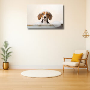 Schattige hond in een schuimbad