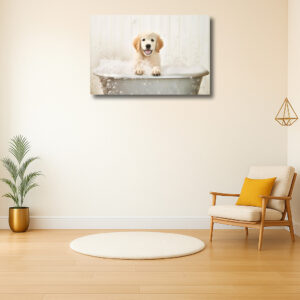 Puppy in een schuimbad
