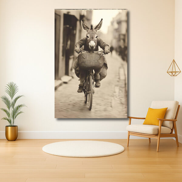 De ezel op de fiets in de stad