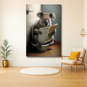 Koala leest krant op het toilet