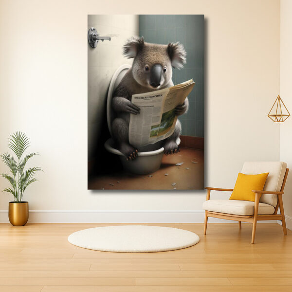 Koala leest krant op het toilet