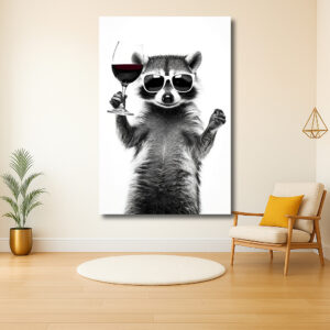 Wasbeer met zonnebril en wijnglas