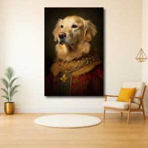 Portret van een koninklijke hond in renaissancekleding