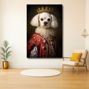 Koninklijke hond met kroon en gewaad