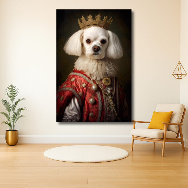 Koninklijke hond met kroon en gewaad