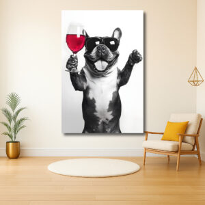 Vrolijke Bulldog met Wijnglas