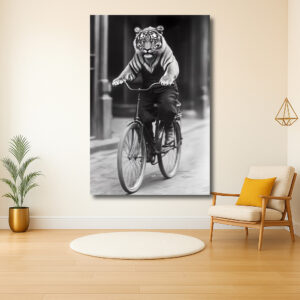 Fietsende tijger in de stad