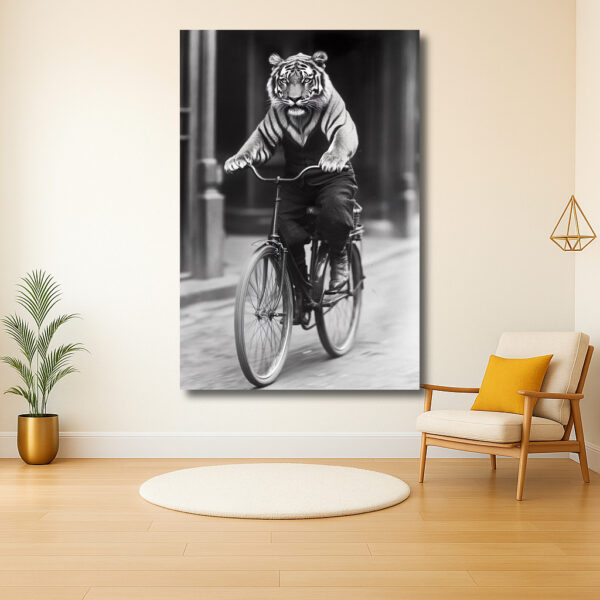 Fietsende tijger in de stad