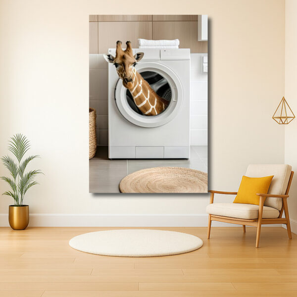 Giraffe ontmoet wasmachine avontuur