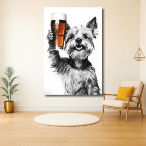 Hond proost met glas bier