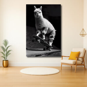 Lama op skateboard in actie