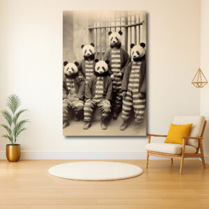 Vijf panda's in gevangenisoutfits