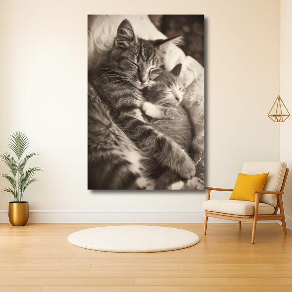 Zachtaardig moment van moeder en kitten