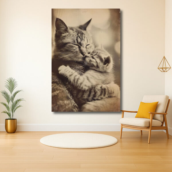 Tedere Omhelzing: Kattenliefde in Tijdloos Beeld