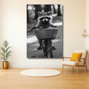 Wasbeer fietst door het bos