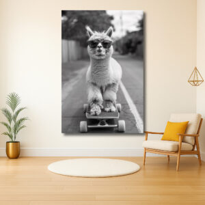 Coole lama op skateboard