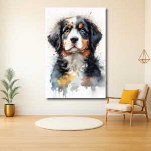 Vrolijke Berner Sennenhond in waterverf