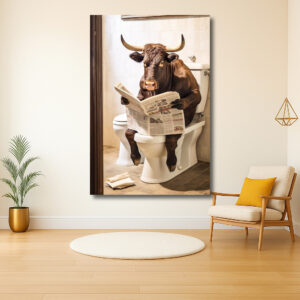 Stier leest krant op het toilet