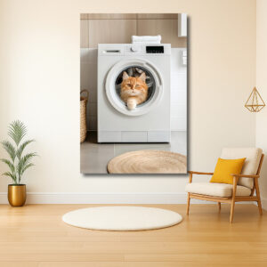 Kijkende kat in de wasmachine