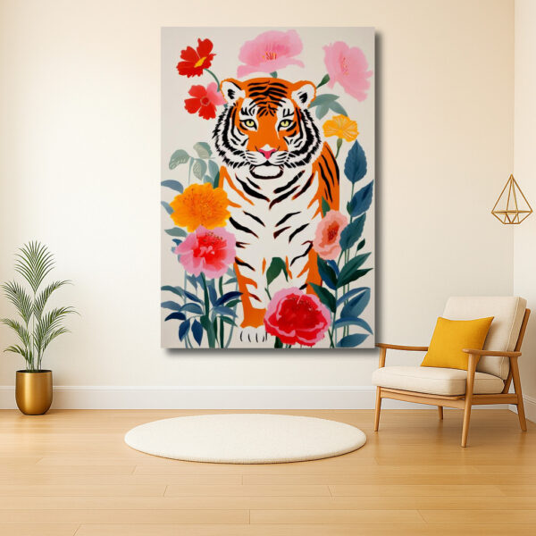 Tijger tussen kleurrijke bloemen