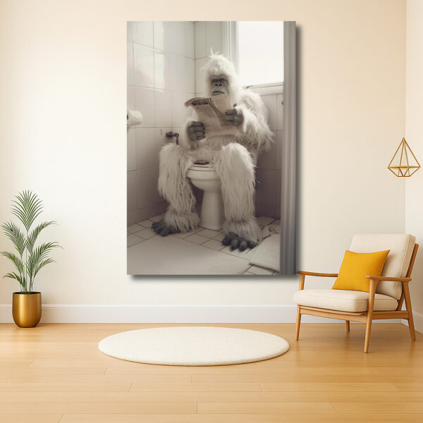 Yeti leest krant op het toilet