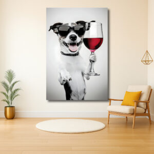 Hond met zonnebril en wijnglas
