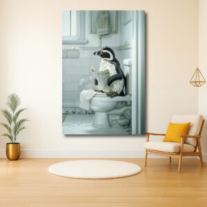 Pinguïn leest krant op het toilet