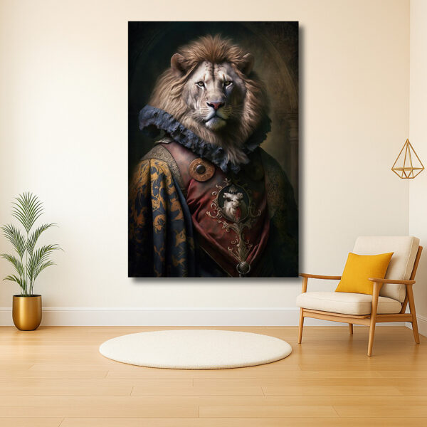 Majestueuze leeuw in koninklijke kleding