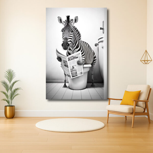 Grappige zebra op het toilet met krant