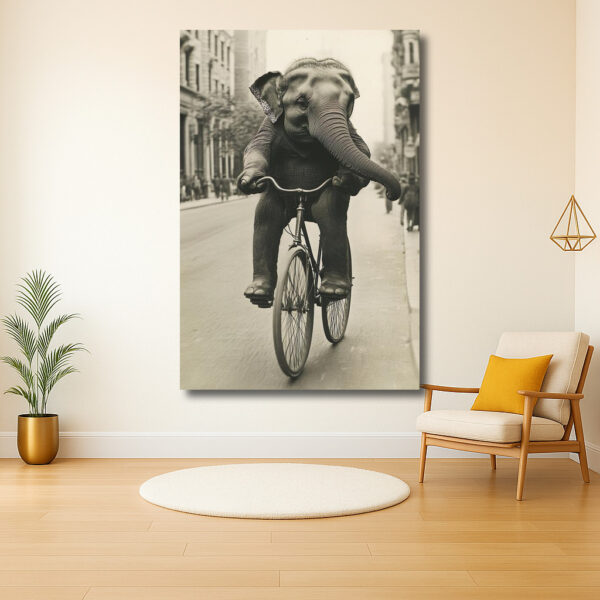 Olifant fietst door de stad